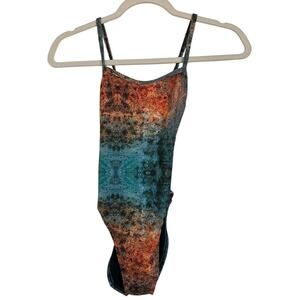Jolyn Gavin One Piece Swimsuit Size 26 Abstract Earth Tone Athletic Swimsuit EUC